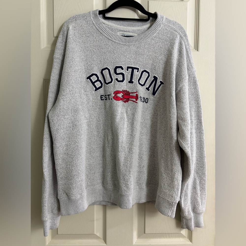 Boston Massachusetts Vintage Lobster Crewneck Sweater in Light Gray